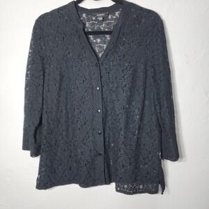 Elementz Lace Cardigan Top Large Cotton Blend Black‎ Y2K Sheer Floral